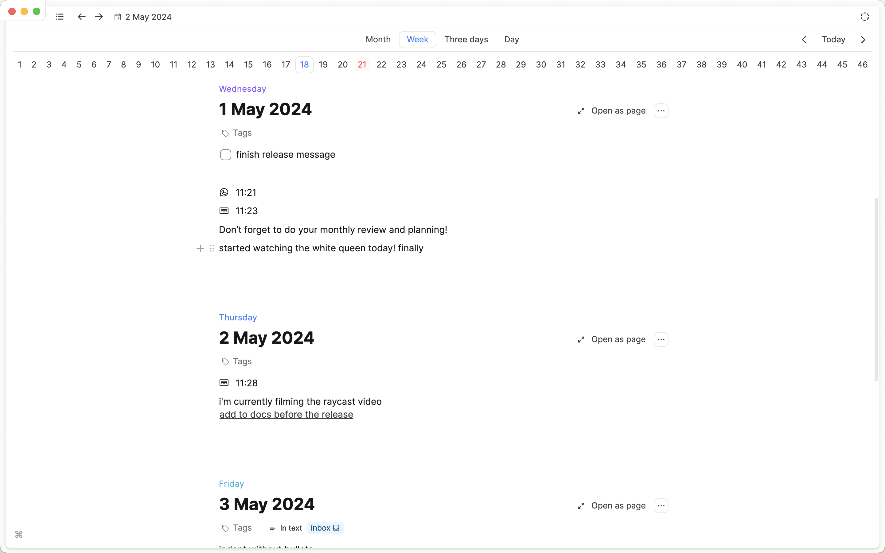 Weekly calendar views