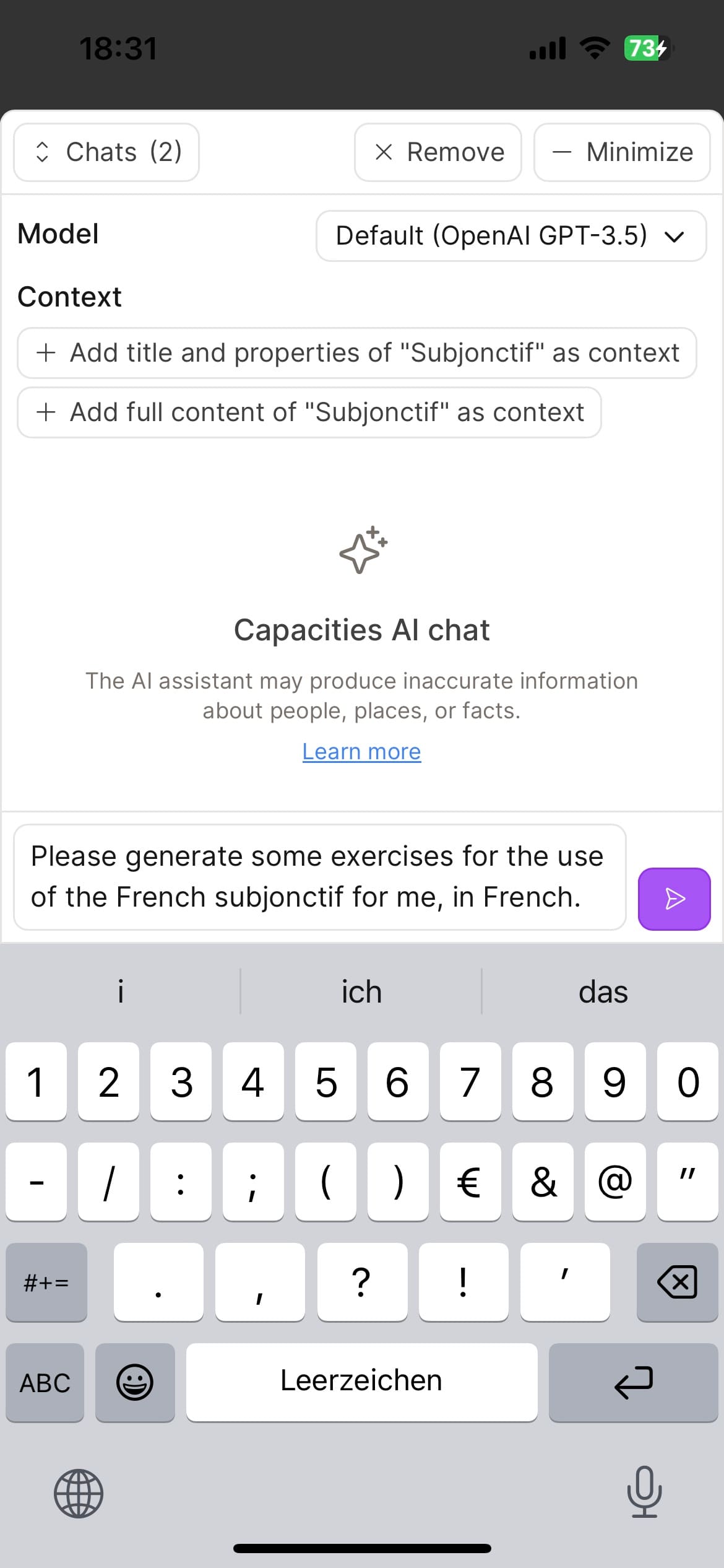 Mobile AI write your message