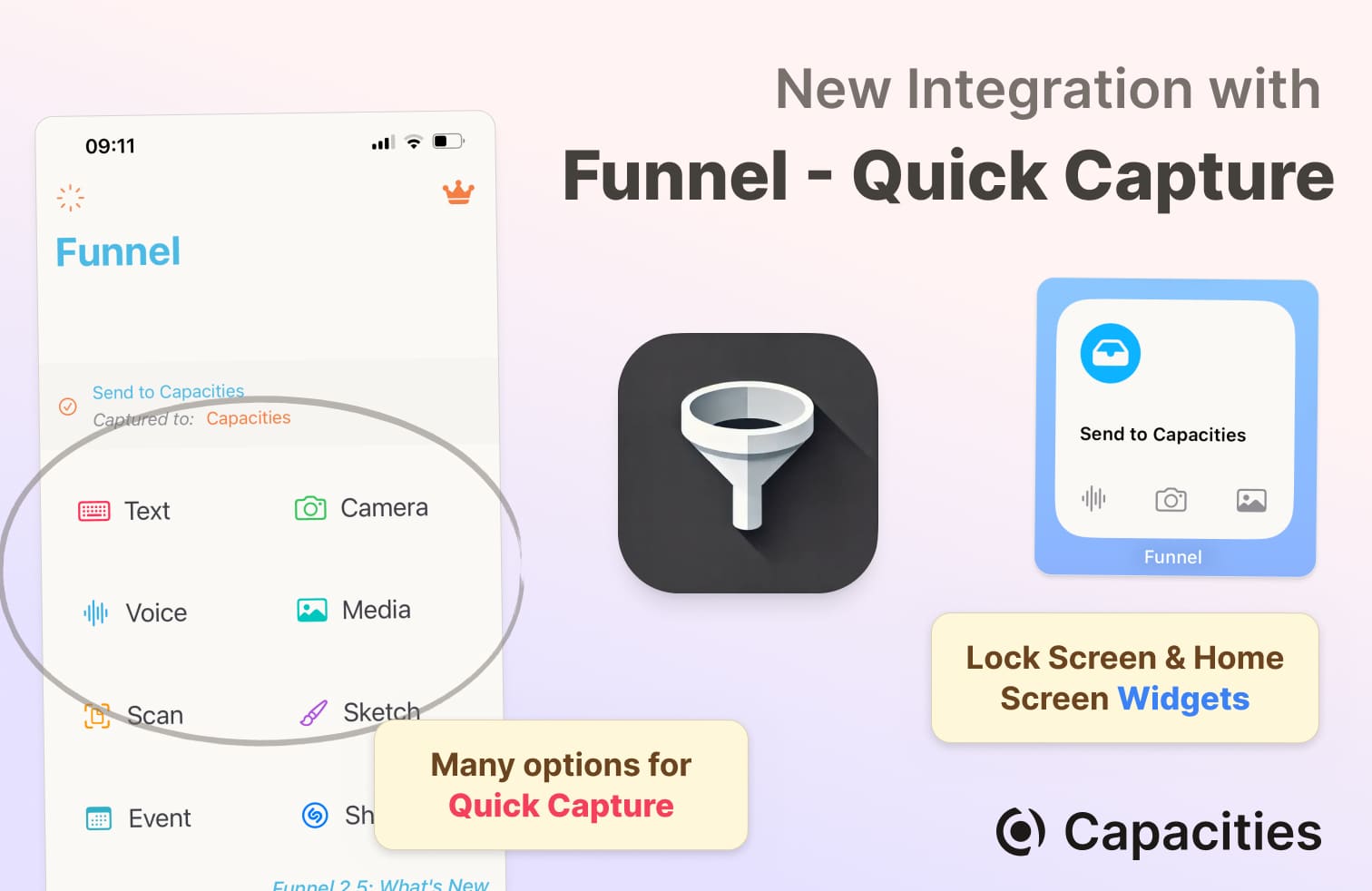 Quick capture using the app Funnel
